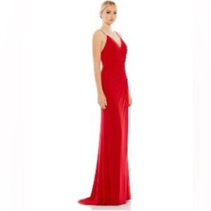 Ieena for Mac Duggal Embellished Spaghetti Strap High Slit Red Gown Size 8 NWT